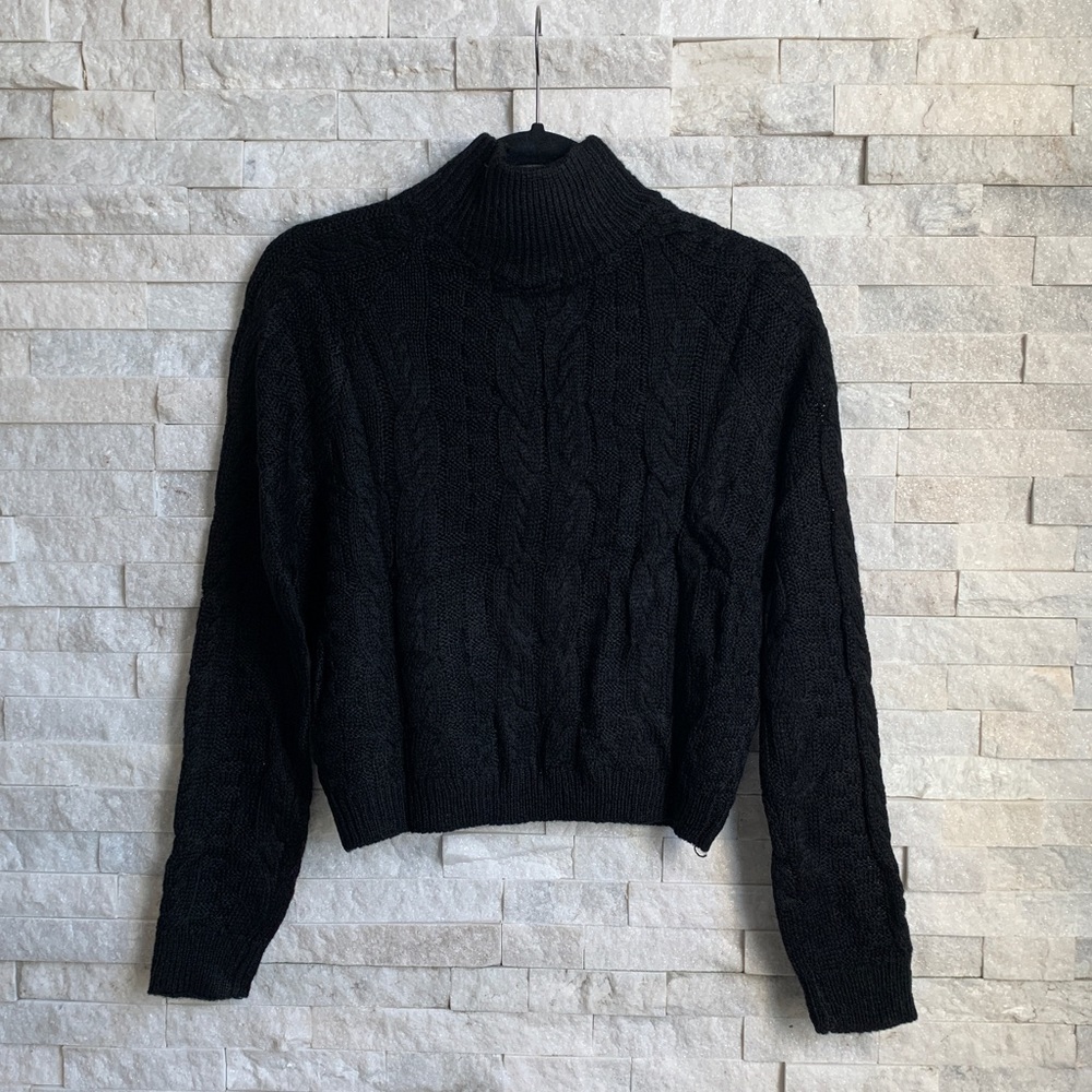 Black Turtleneck Crop Knit Sweater - Picture 3 of 3